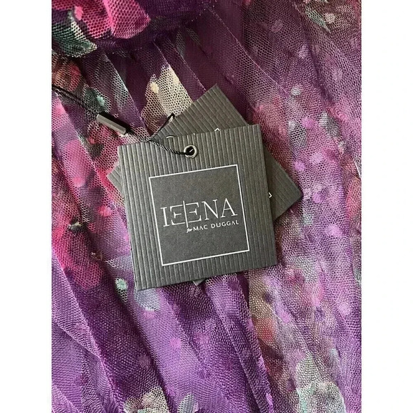 Mac Duggal Leena Cap Sleeve Floral A Line Dress Pleated Dot Tulle Womens Size 8 - Picture 10 of 14